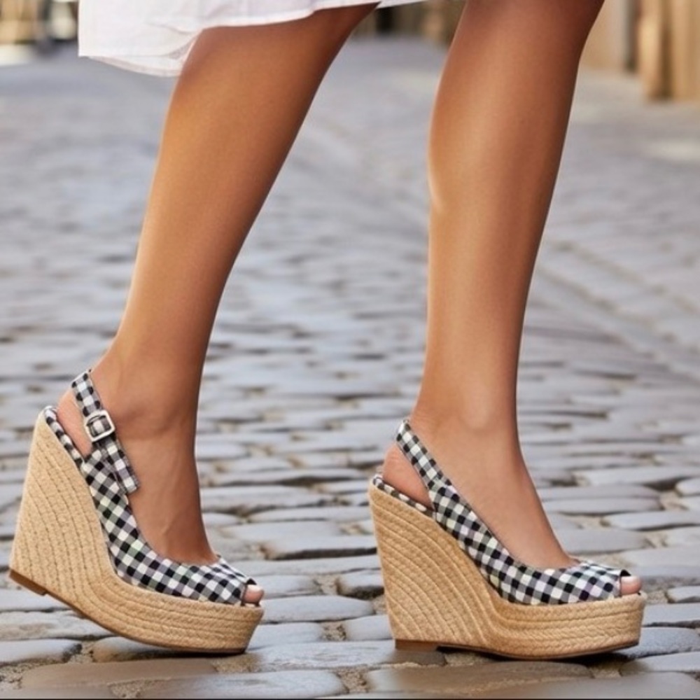 Christian Louboutin Canvas Menorca Gingham Espadrille Wedge Sandals 38 8 $780